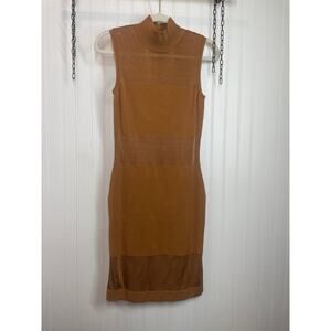Vermani Caramel Sheer Silk Blend Mock neck Sleeveless Mini Dress Silk Size L